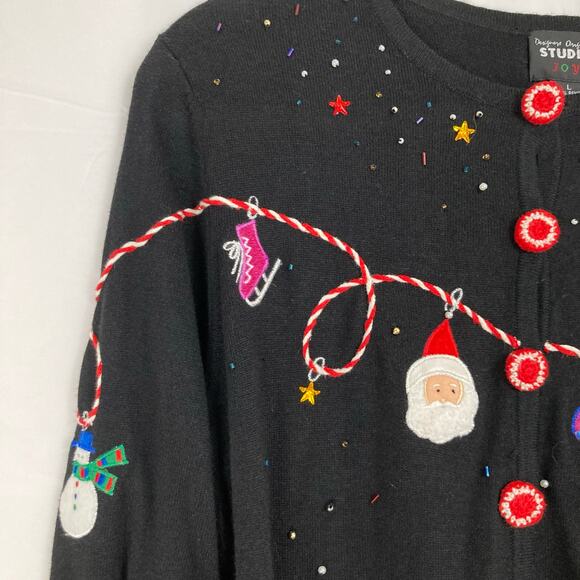 VTG Studio Joy Womens L Christmas Holiday Embroidered Sweater Art to Wear Winter - Picture 6 of 11